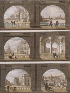 Six views of London sites seen through an arch, c1820. Artist: Anon