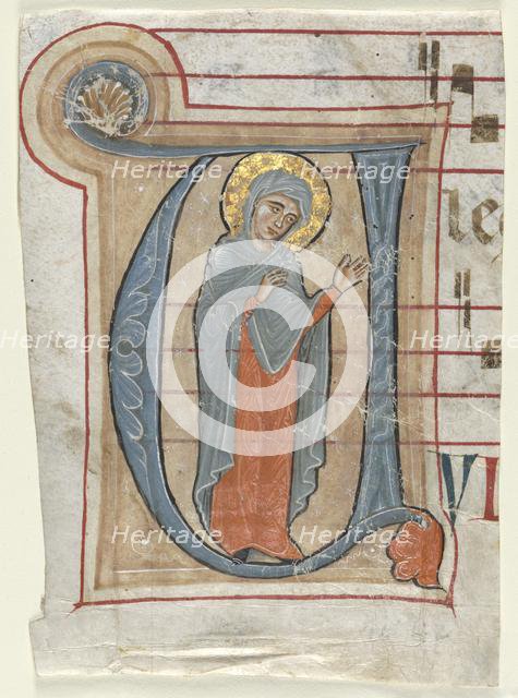 Fragment from a Gradual with Historiated Initial (V): The Virgin Mary, c. 1250-1275. Creator: Unknown.