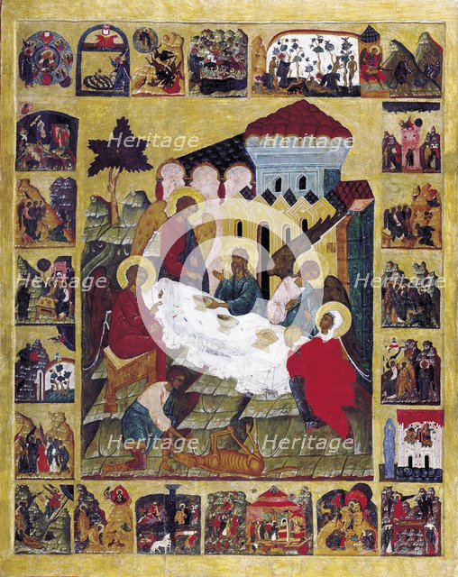The Old Testament Trinity with Scenes from Genesis, c1580. Creator: Russian icon.