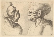 Two deformed heads facing inwards, 1625-77. Creator: Wenceslaus Hollar.