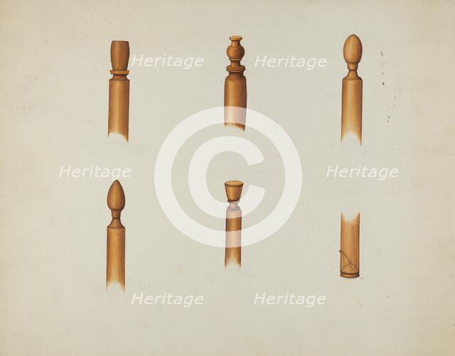 Shaker Chair Finials and Ball & Socket Foot, c. 1936. Creator: Ray Holden.