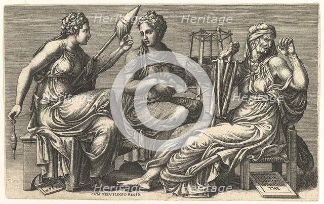The Three Fates Clotho, Lachesis, and Atropos, 1558-59. Creator: Giorgio Ghisi.