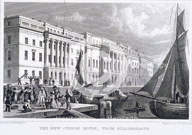 View of Custom House from Billingsgate, London, 1828. Artist: William Tombleson
