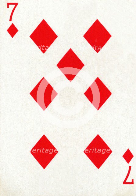 7 of Diamonds from a deck of Goodall & Son Ltd. playing cards, c1940.  Artist: Unknown.