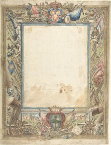 Design for a Frame with Armorial Trophies, the Medici Coat of Arms..., 16th century. Creator: Anon.