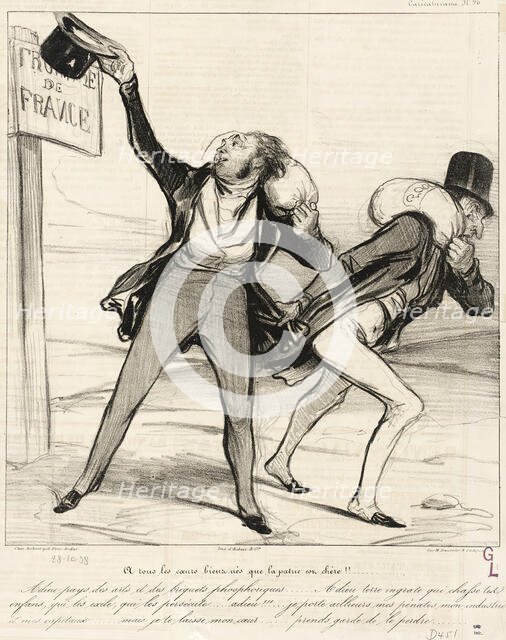 À tous les coeurs bien nés que la patrie est chère!!... (Adieu pays des arts et des briquets...,1838 Creator: Honore Daumier.