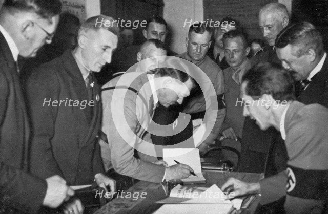 German Nazi leaders Adolf Hitler and Joseph Goebbels, Munich, Germany, 1936. Artist: Unknown