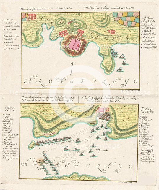 The naval Battle of Chesma. The naval Battle of Lemnos. 1770, 1771.
