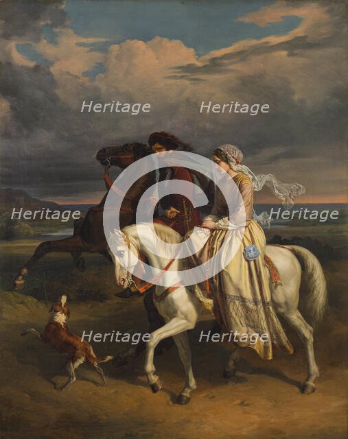 Pia dei Tolomei Conducted in Maremma, 1853. Creator: Molmenti, Pompeo Marino (1819-1894).