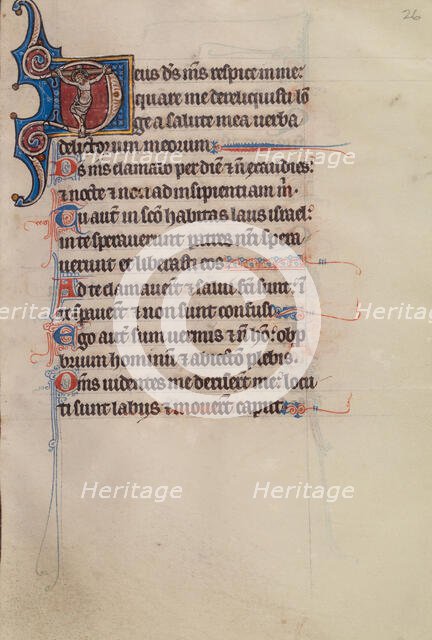 Initial D: The Crucifixion; Bute Psalter, text and illumination about 1285. Creator: Bute Master.