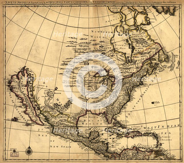 North America divided into its III principall [sic] parts, 1685. Creator: Philip Lea.