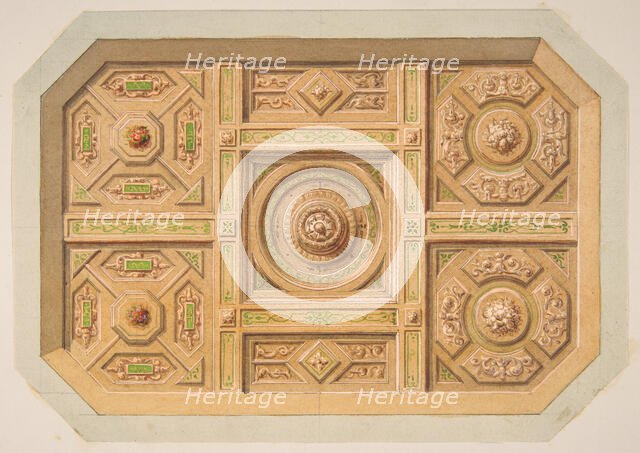 Design for a paneled ceiling with painted decoration, 19th century. Creators: Jules-Edmond-Charles Lachaise, Eugène-Pierre Gourdet.
