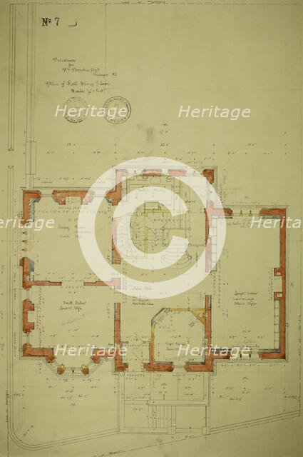 William Borden Residence, Chicago, Illinois, First Floor Plan, 1886. Creator: Richard Morris Hunt.