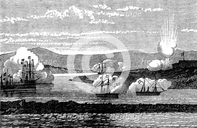 Civil War in Spain: conflict of ships with forts at Cadiz, 1873. Creator: Unknown.