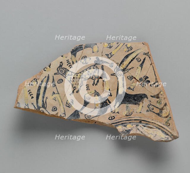 Buff Ware Fragment with Animal Decoration, Iran, 9th century. Creator: Unknown.