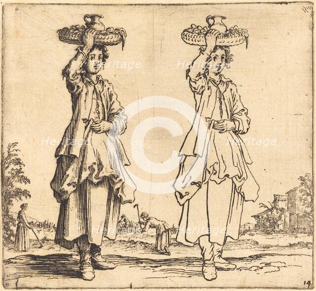 Peasant Woman with Basket on Head, Front View, 1617 and 1621. Creator: Jacques Callot.