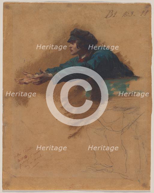 Young Man Leaning Forward with Outstretched Arms..., c. 1851. Creator: Isidore Pils (French, 1813/15-1875).