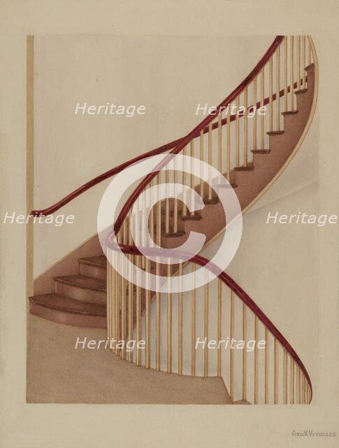 Shaker Spiral Staircase, c. 1938. Creator: George V. Vezolles.