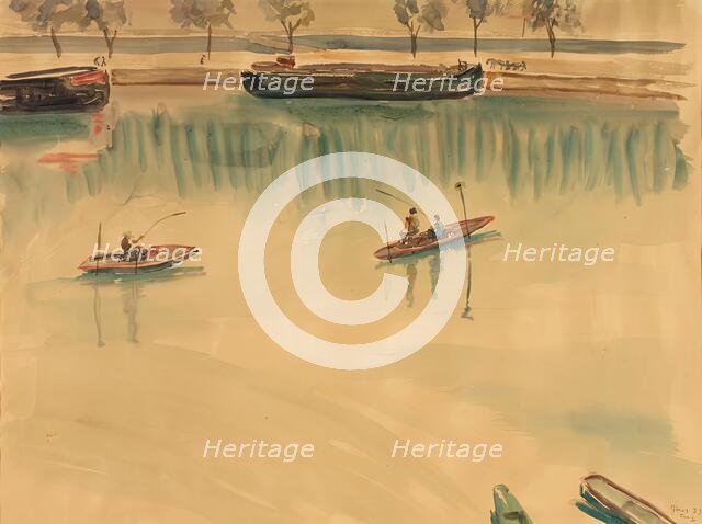 Ships on the Seine near Paris, 1939. Creator: Franz Blum.
