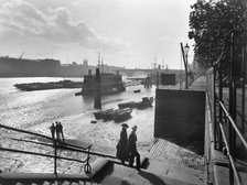 View upstream from near Traitor's Gate, City of London, before 1933.  Artist: George Davison Reid