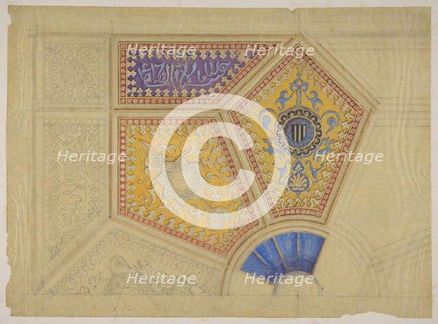 Design for the painted decoration of a coffered ceiling, second half 19th century. Creators: Jules-Edmond-Charles Lachaise, Eugène-Pierre Gourdet.