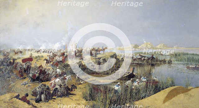 Russian troops crossing the Amu Darya River, 1873 (1889).  Artist: Nikolai Karasin