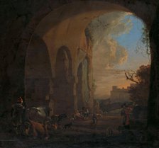 Drovers with Cattle under an Arch of the Colosseum in Rome, 1640-1652. Creator: Jan Asselijin.