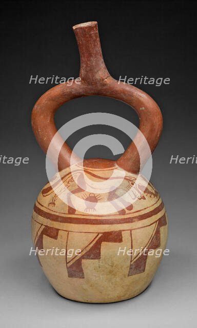 Stirrup Spout Vessel with Cat and Cactus Motifs, 100 B.C./A.D. 500. Creator: Unknown.