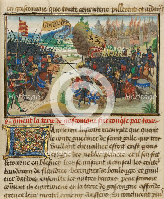 The Conquest of Gasgogne by the Armies of Luxembourg, Boulogne...written 1463-5; illuminated 1467-72 Creators: Loyset Liedet, Pol Fruit.