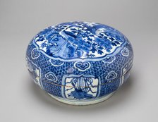 Circular Box with Peacocks, Peonies, and Auspicious Motifs, Ming dynasty, Wanli period (1573-1620). Creator: Unknown.