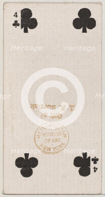 Four Clubs (black), from the Playing Cards series (N84) for Duke brand cigarettes, 1888., 1888. Creator: Unknown.