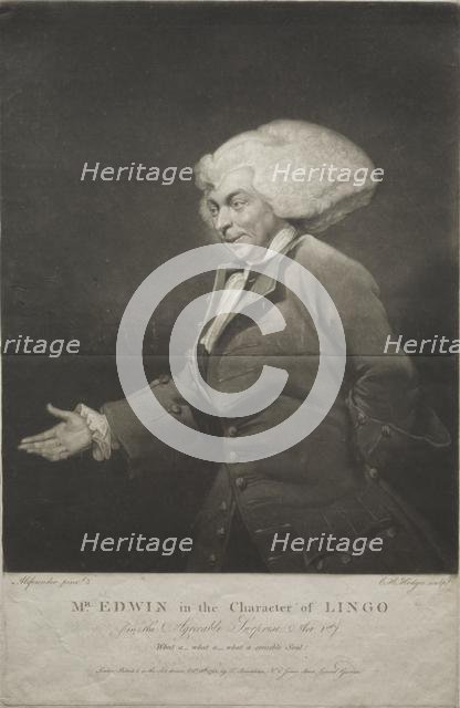 Mr. Edwin in the Character of Lingo, 1784. Creator: Charles Howard Hodges (British, 1764-1837).