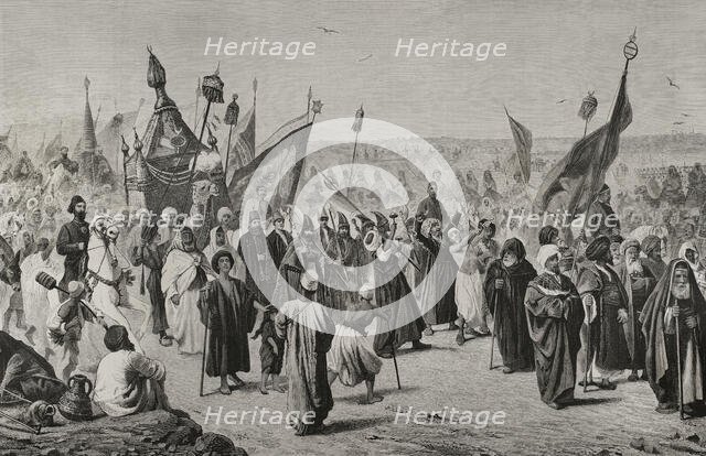 The return of a caravan of Mohammedans after their pilgrimage to Mecca, Cairo, Egypt, 1878. Creator: Unknown.