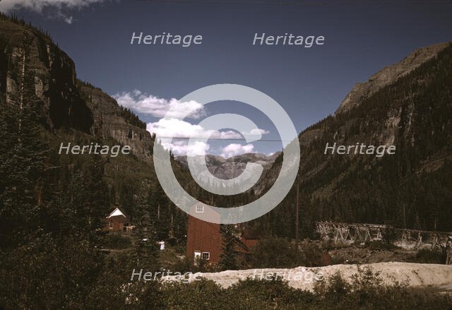 Looking down the valley toward Ouray from the Camp Bird Mine, Ouray County, Colorado, 1940. Creator: Russell Lee.