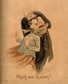 An elderly dentist examining a female patient's mouth, c1895. Creator: Martin Anderson.
