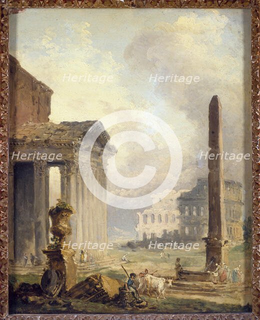 Ruines romaines, le Forum avec le Colisée et l'Obélisque, c1765. Creator: Hubert Robert.