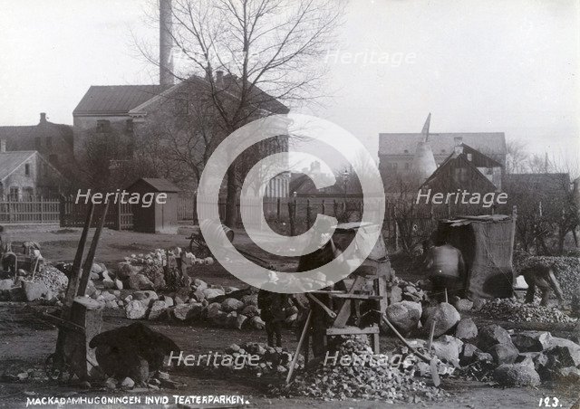 Stonecutters making macadam, Landskrona, Sweden, 1900. Artist: Borg Mesch