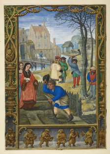 Calendar scene for March: gardening and felling trees, 1520-1530.  Creator: Unknown.