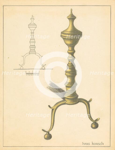 Andiron (one of pair), c. 1936. Creator: Hans Korsch.