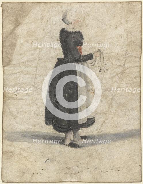 North Holland woman standing with an ornament or bag in hand, 1652. Creator: Gesina ter Borch.