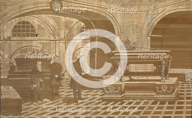 Emperor Nicholas I at the coffin of Emperor Francis I of Austria, ca 1835. Artist: Anonymous  