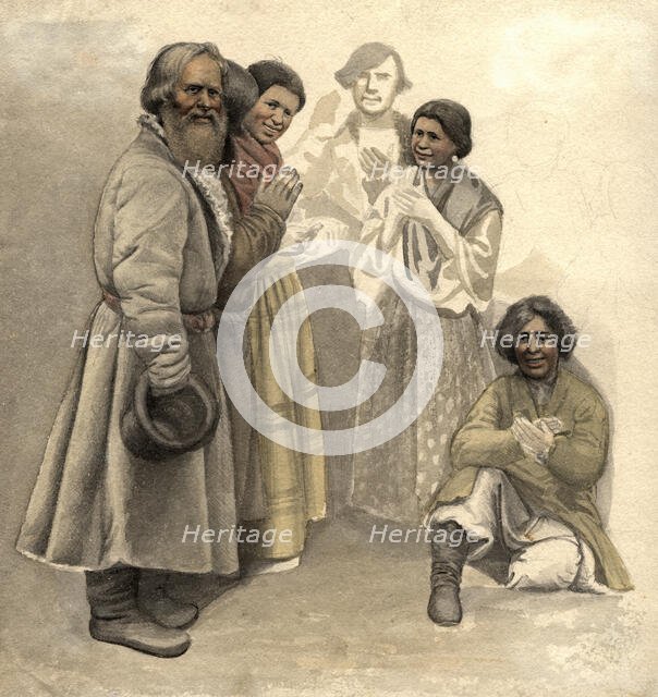 A group of men - Siberian peasants and gypsies, 2nd half of 19th century. Creator: Mikhail Znamensky.