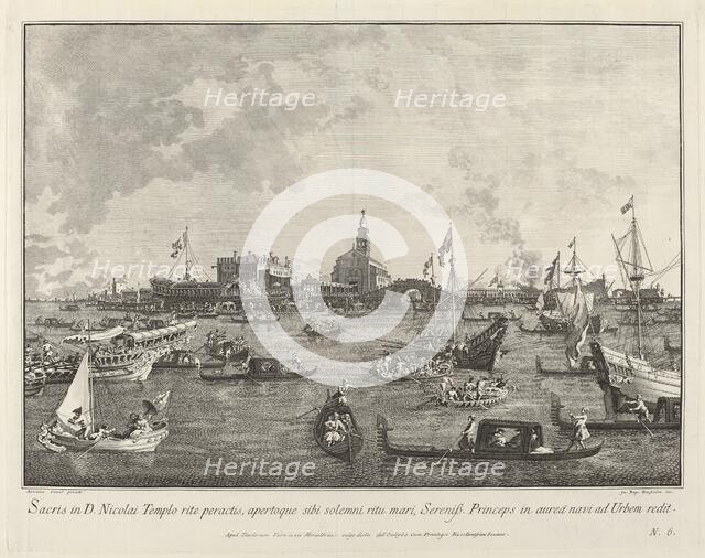 The Doge in the Bucintoro Leaving San Nicolò di Lido, 1763/1766. Creator: Giovanni Battista Brostoloni.