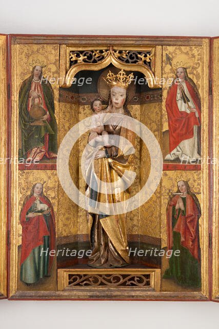 Altar Cabinet with Painted Division: St. Dorothy, St. Agnes, St. Ursula, St. Lucia, 1510-1520. Creator: Unknown.