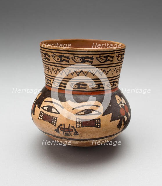 Jar in the Form of a Human Head with Face Painting and Bound Lips, 180 B.C./A.D. 500. Creator: Unknown.