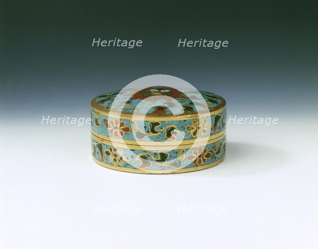Cloisonne enamel covered box with lotus design, Ming dynasty, China, late 15th century. Artist: Unknown
