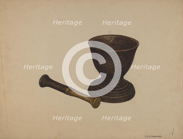 Mortar and Pestle, c. 1940. Creator: Paul Poffinbarger.