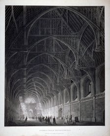 Interior view of Westminster Hall showing the fine hammerbeam roof, London, 1801.                    Artist: George Hawkins