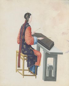 Watercolour of musician playing yangqin, late 18th century. Creator: Unknown.