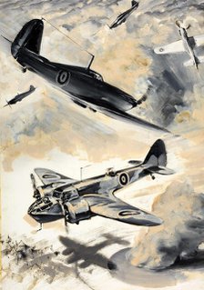 Bombing scene, between 1939 and 1946. Creators: Unknown, Central Office of Information.